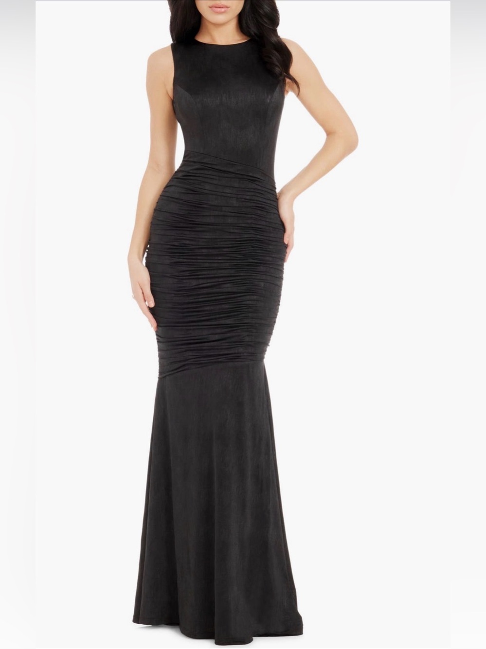 Dress the Population Black Ruched Mermaid Maxi Gown